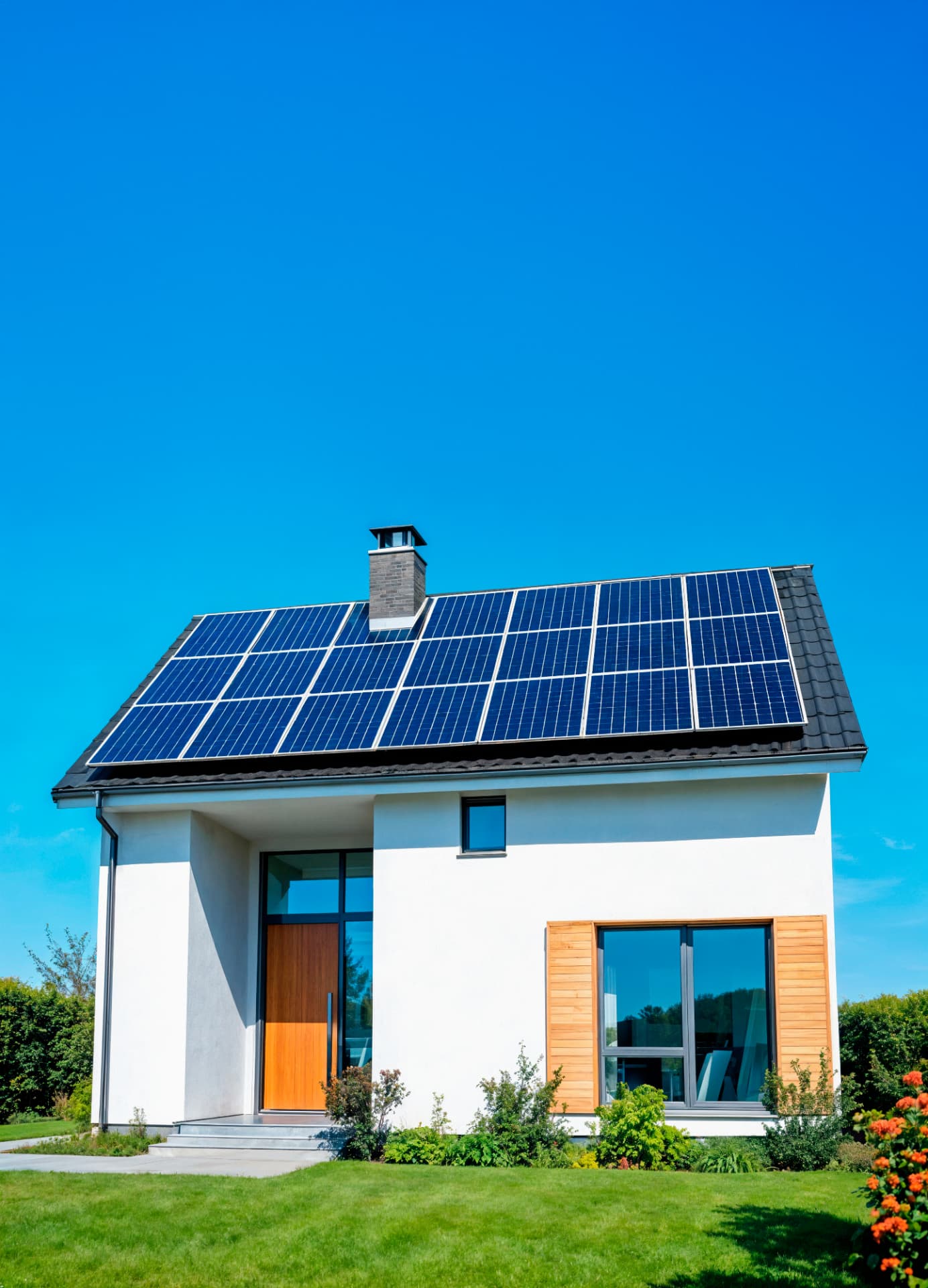 Residência com sistema de energia solar fotovoltaica instalado no telhado